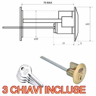 cilindro di ricambio wally con 3 chiavi comprese per serrature porte legno e portoncini