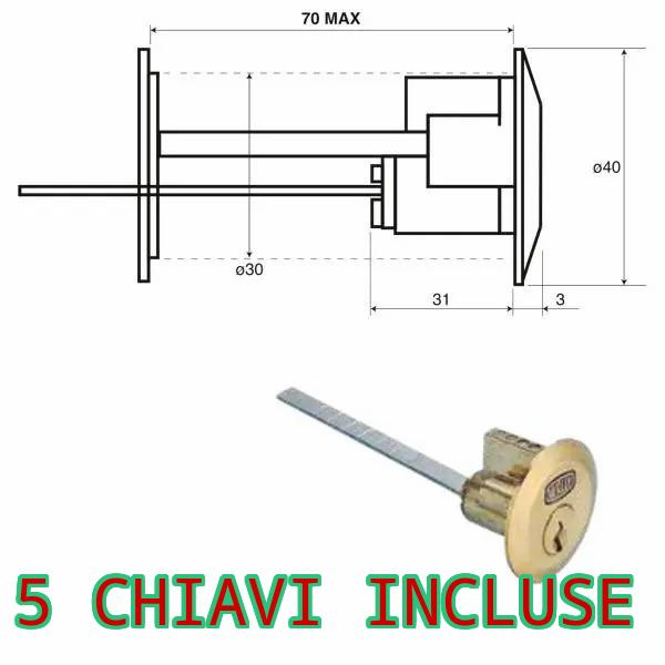 cilindro di ricambio wally con 5 chiavi comprese per serrature porte legno e portoncini